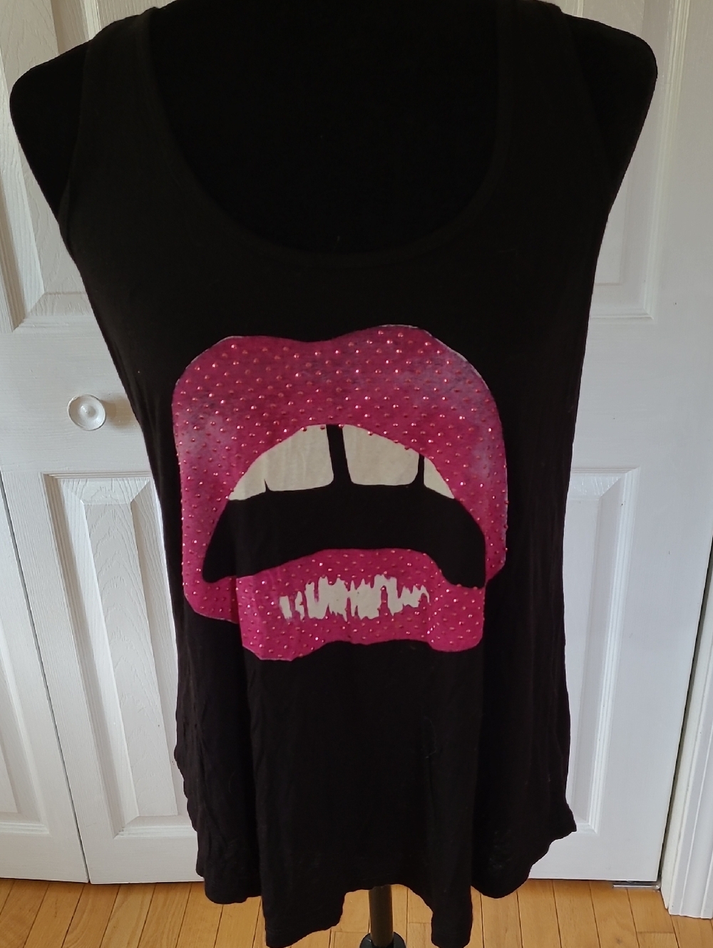 The Classic Black Tunic with Pink Studded Lip Graphic